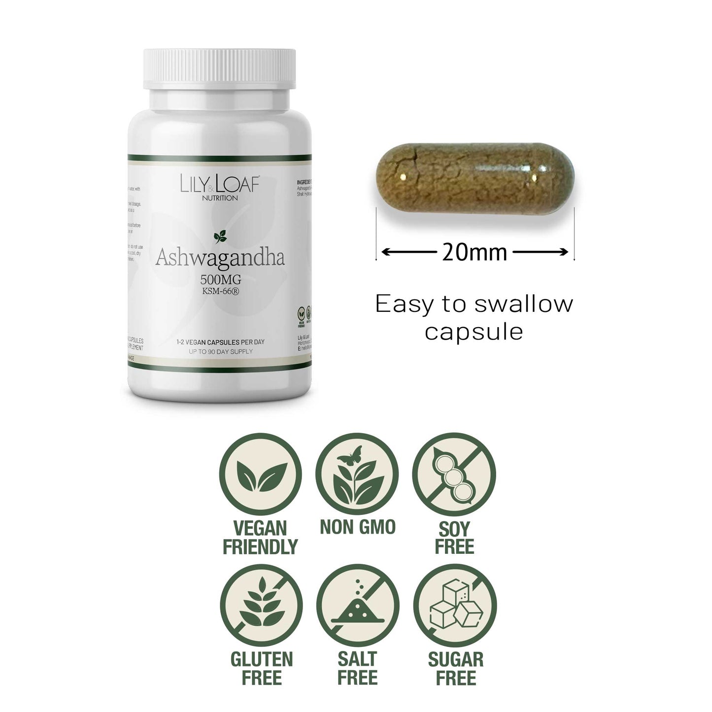 Ashwagandha vegetarian, gluten-free, non-GMO