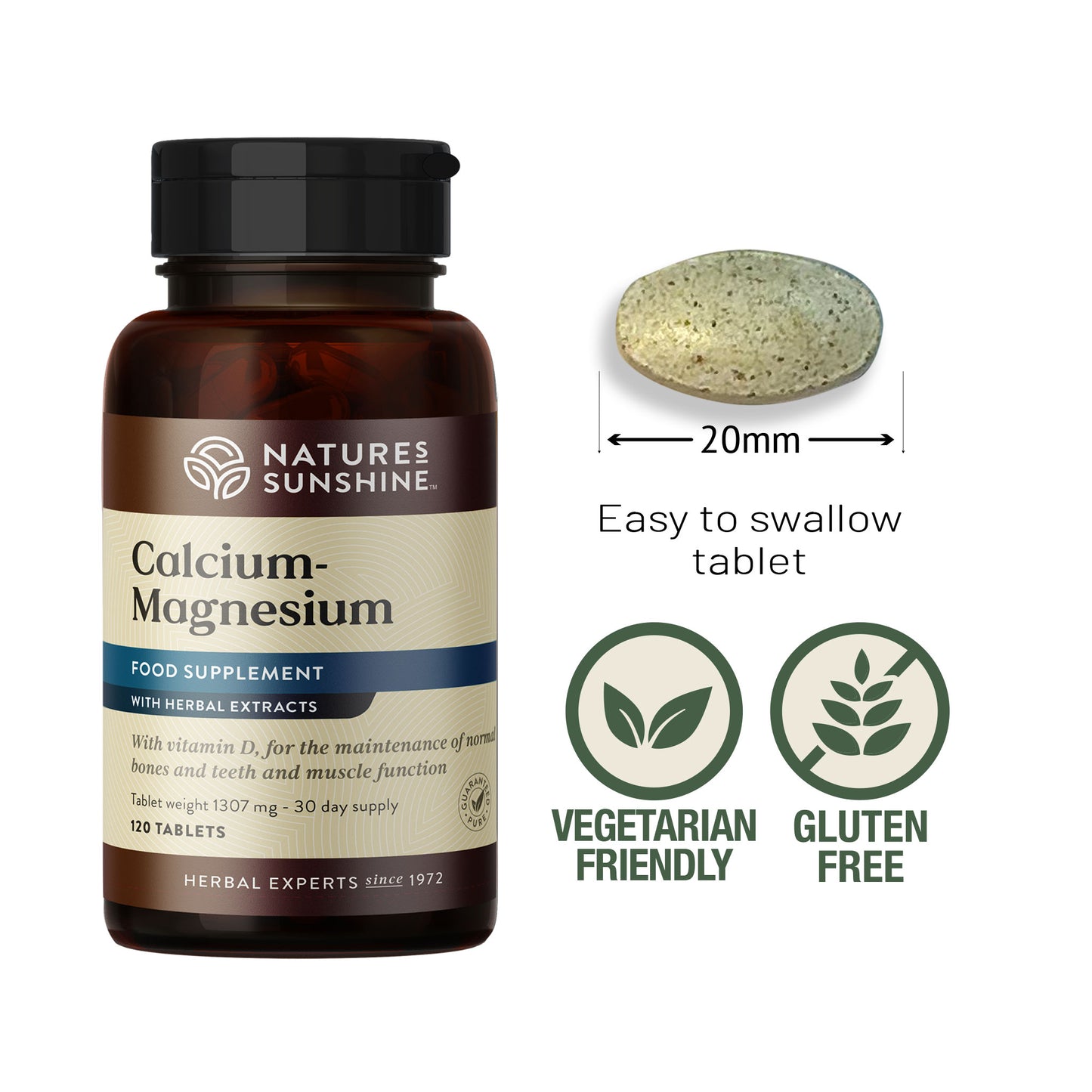 Calcium-Magnesium supplement size and allergen information