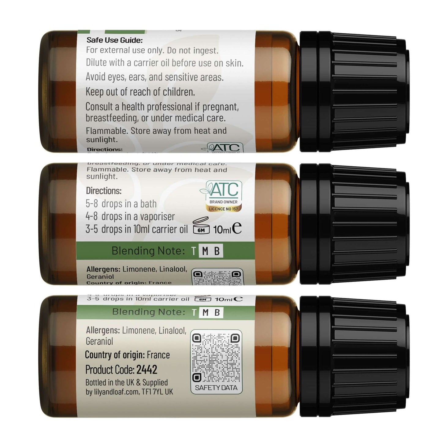 Cypress Essential Oil Label with directions and safe use guide