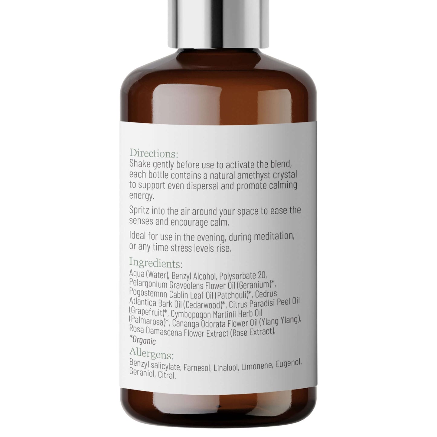 Lily & Loaf Relax Room Mist bottle with silver cap and white label on a white background