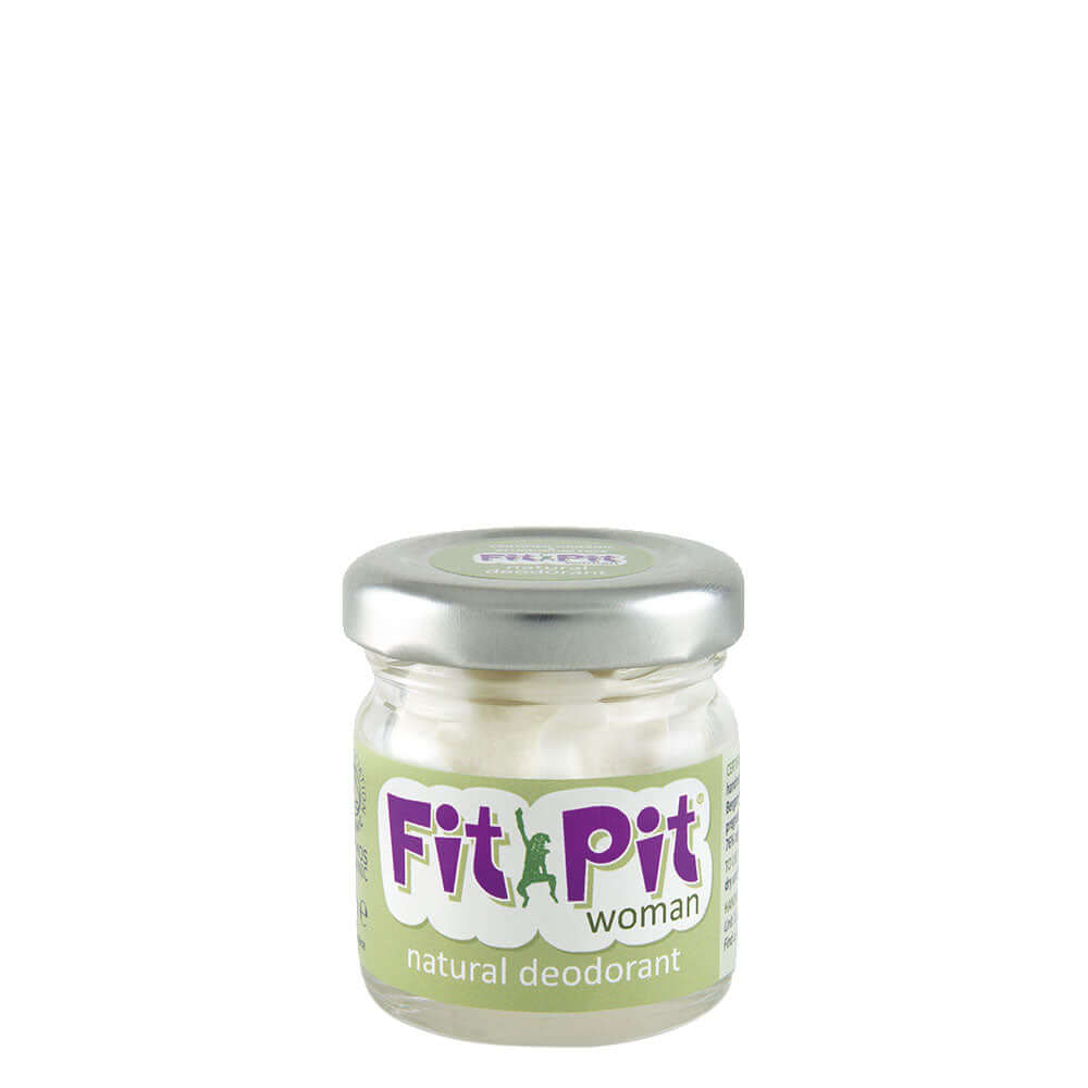 Jar of Fit Pit Woman natural deodorant on a white background