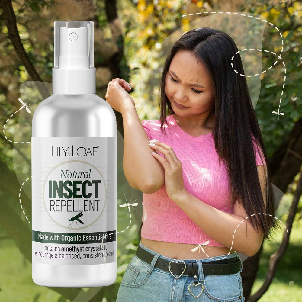 Natural Insect Repellent made with organic essential oils and contains amethyst crystals