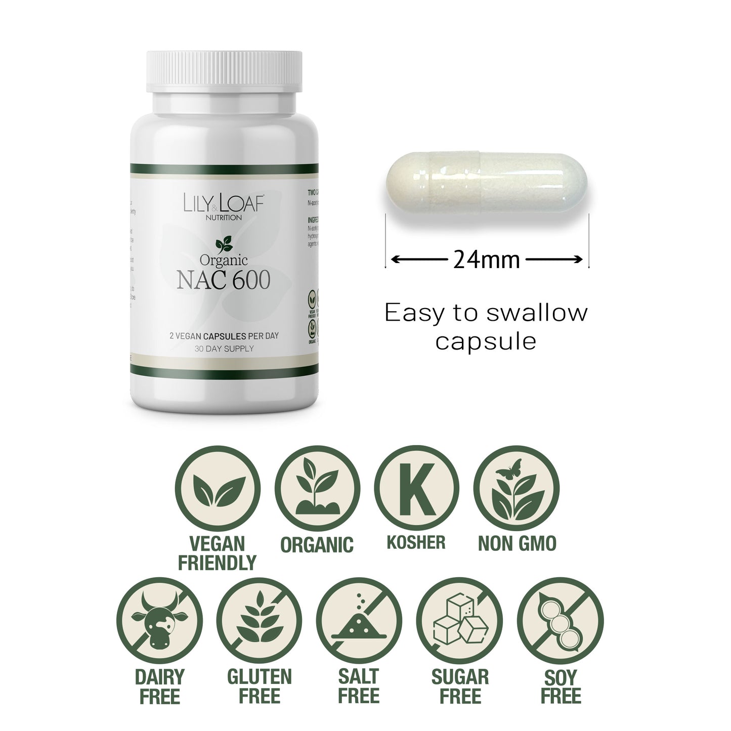 NAC 600 capsule size and free from allergen symbols