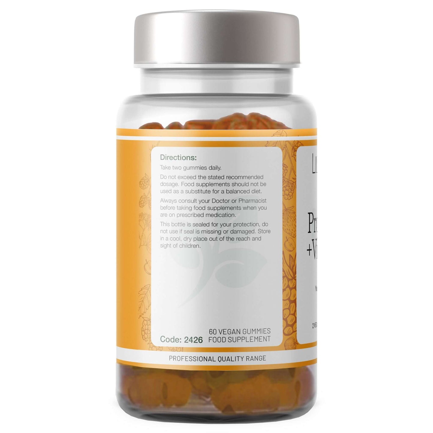 Back label of Lily & Loaf Probiotics + Vitamins Gummies showing ingredients and nutrition info