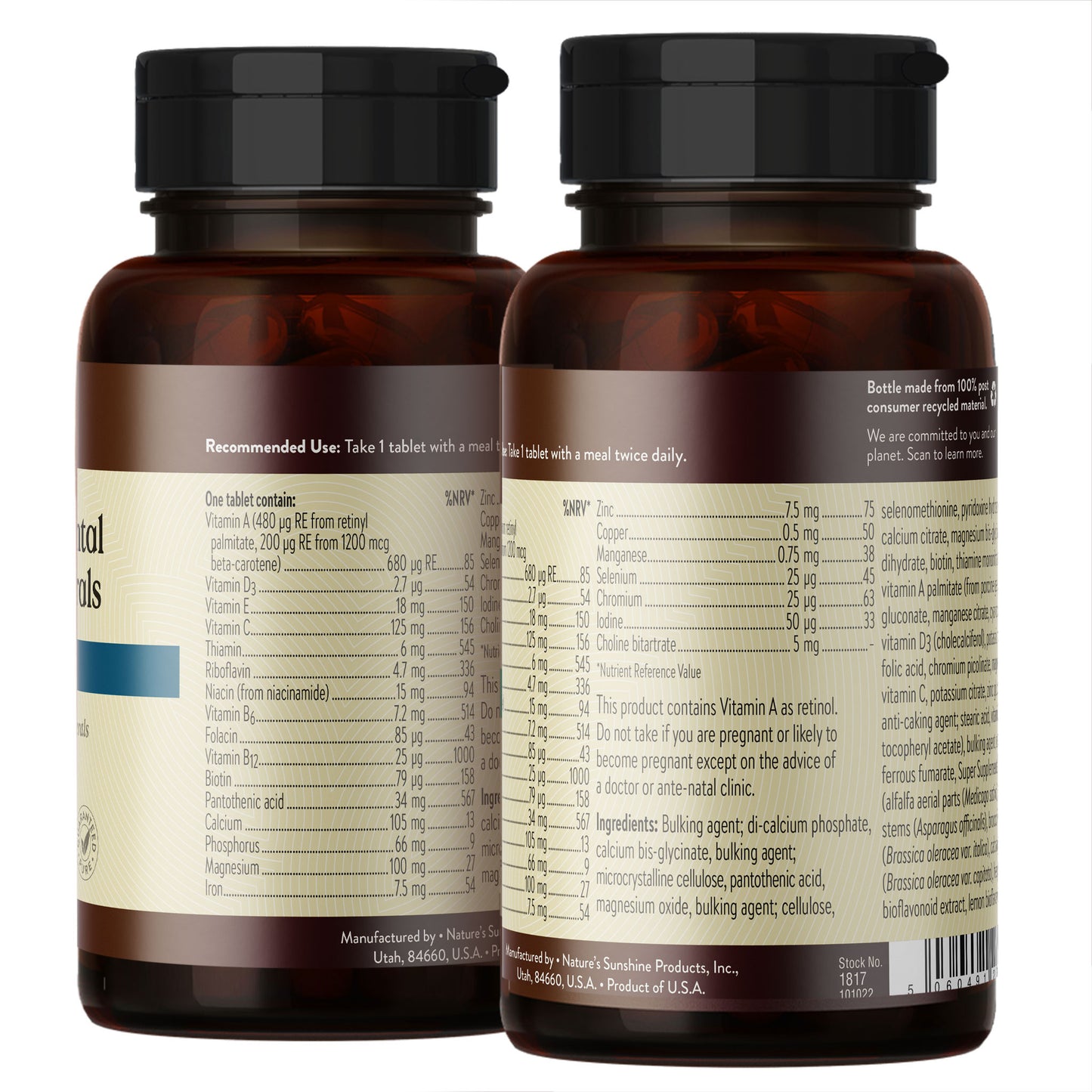Super Supplemental Vitamins and Minerals label information b