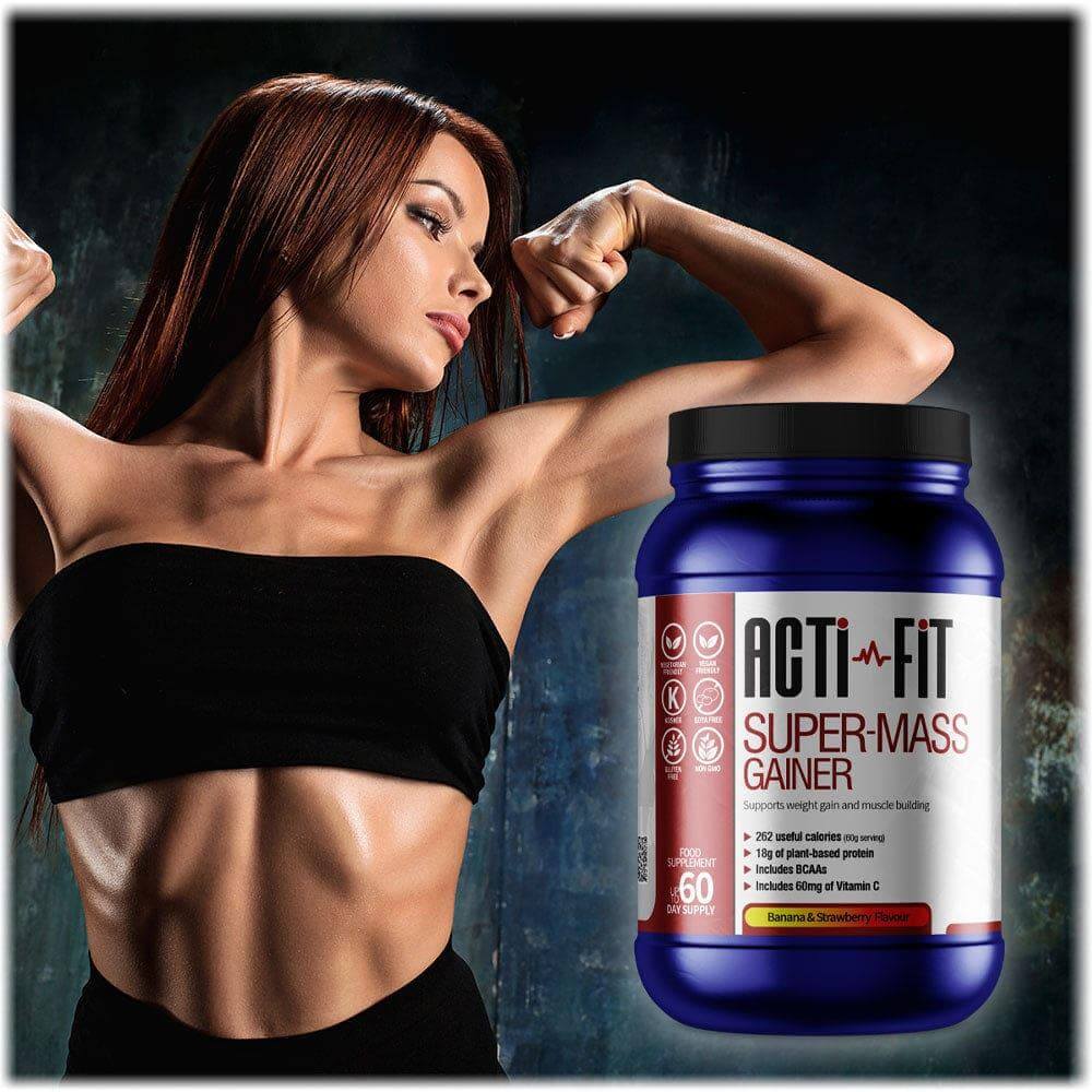 Acti-Fit - Super-Mass Gainer - Strawberry & Banana - body builder