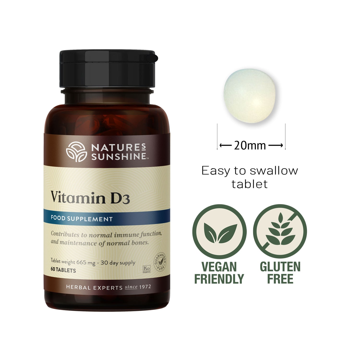 Nature's Sunshine Vitamin D3 capsule size and free from information