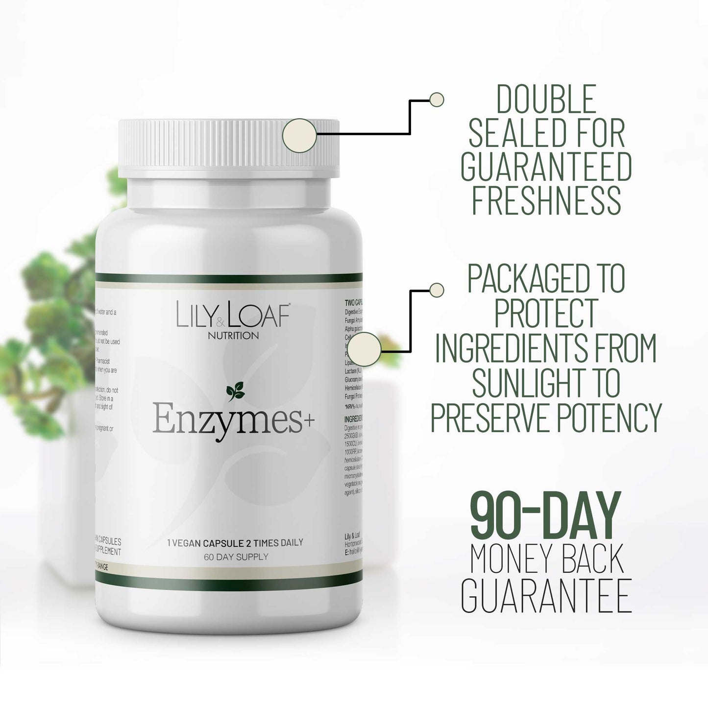 Enzymes + female holding stomach