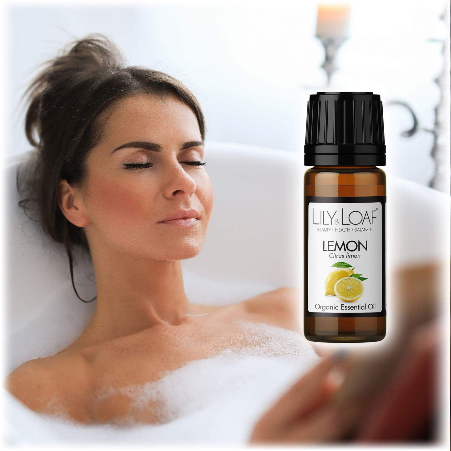 Organic Lemon Essential Oil female relaxing in bath