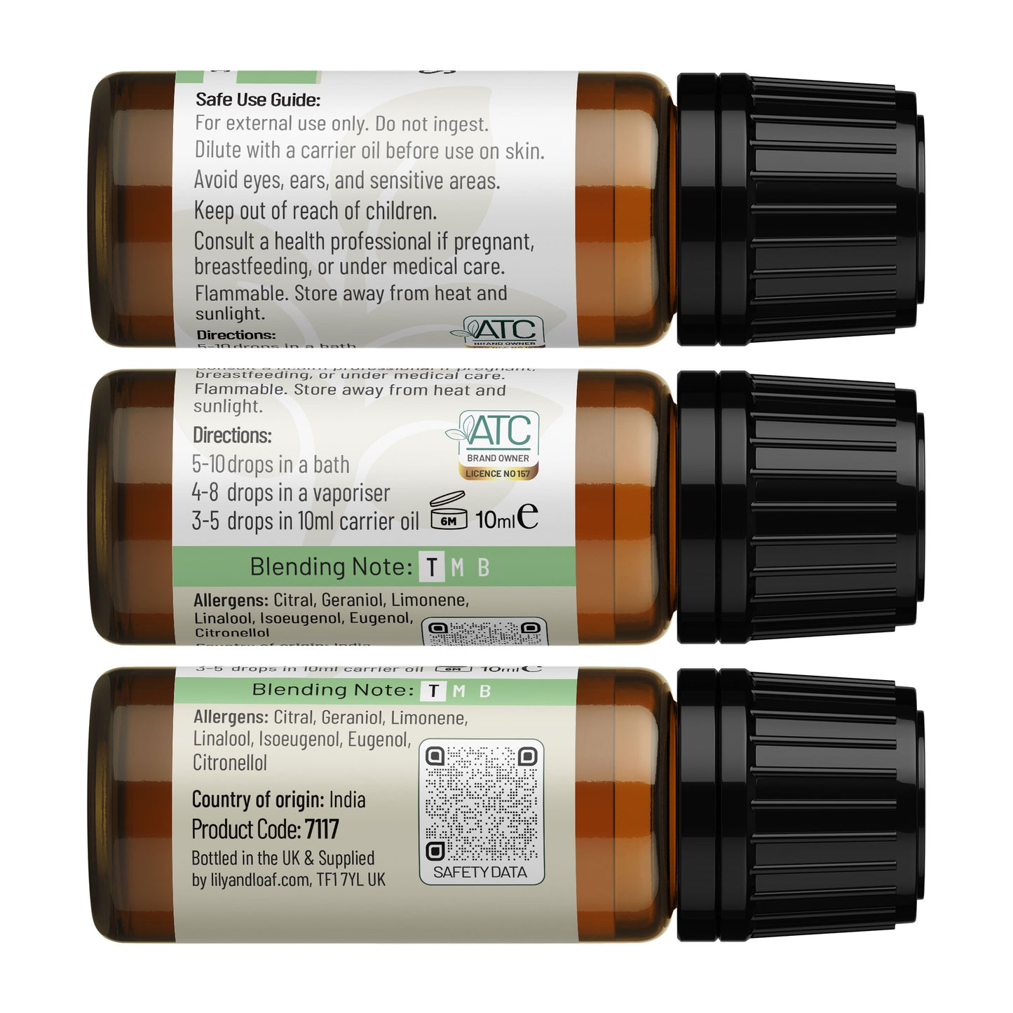 Lemongrass 10ml Organic Essential Oil label information