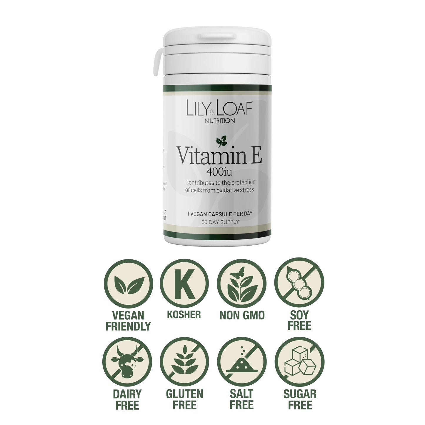 Vitamin E 400IU is vegan, gluten-free sugar-free and non-gmo