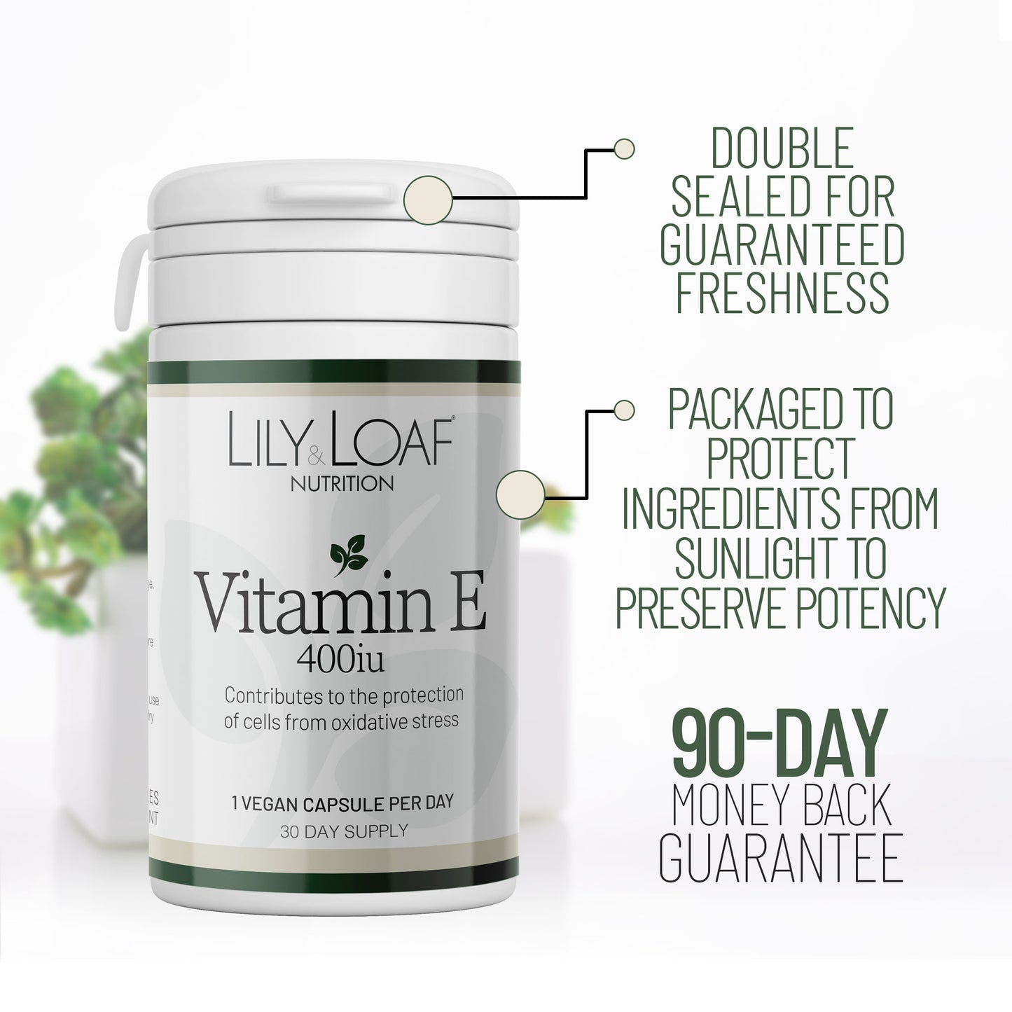 Vitamin E 400IU capsules on a work desk