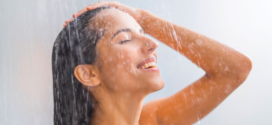 lady taking a cold shower