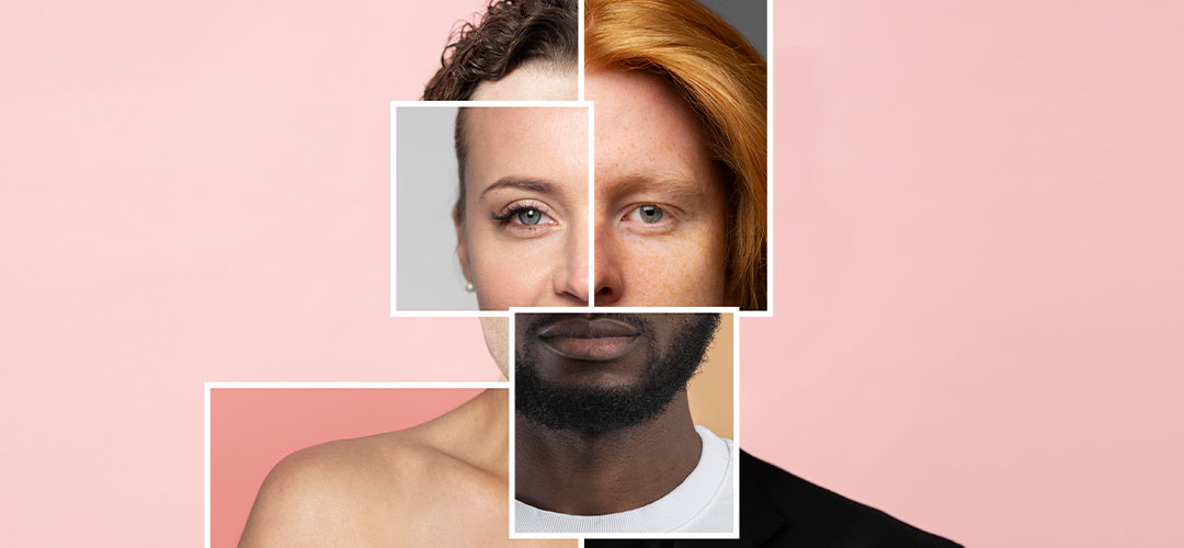 Collage of diverse faces symbolising the complexity of self-identity, personal growth, and the journey of rediscovery and self-awareness