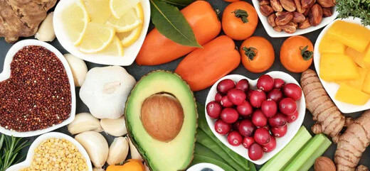 A variety of fruits, vegetables, and other foods known for their immune-boosting properties