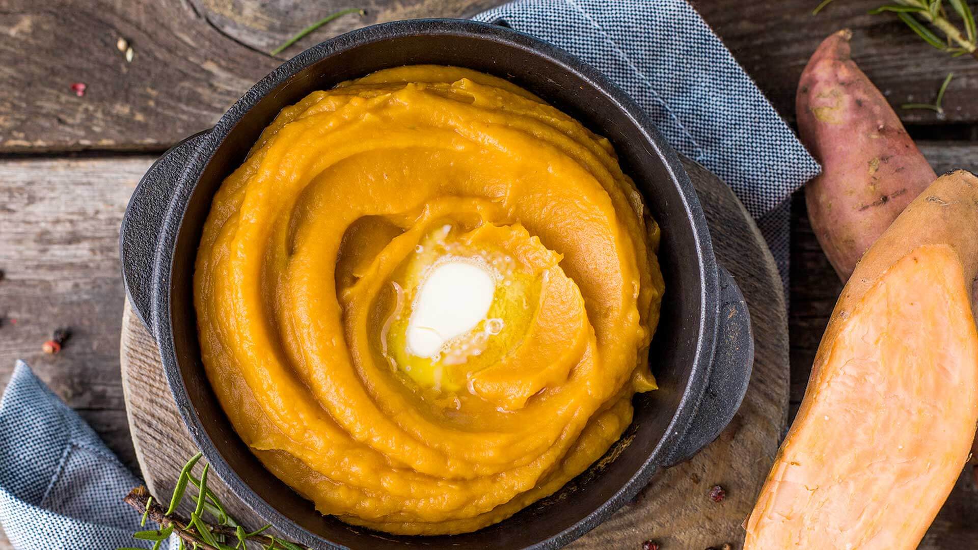 Sweet Potato Mash with a knob of butter for serving