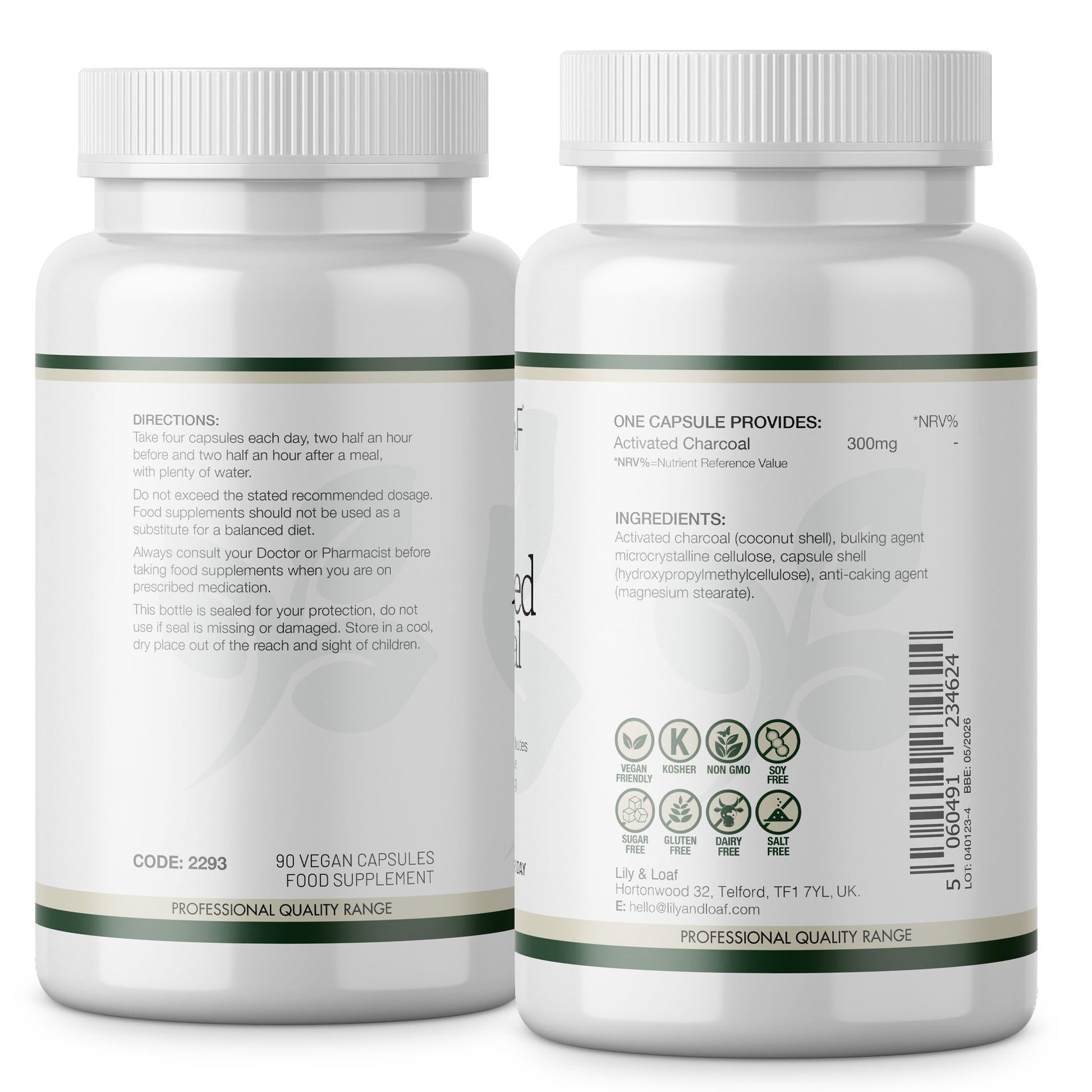 Lily & Loaf Activated Charcoal Label Information highlighting ingredients, directions for use and nutritional profile
