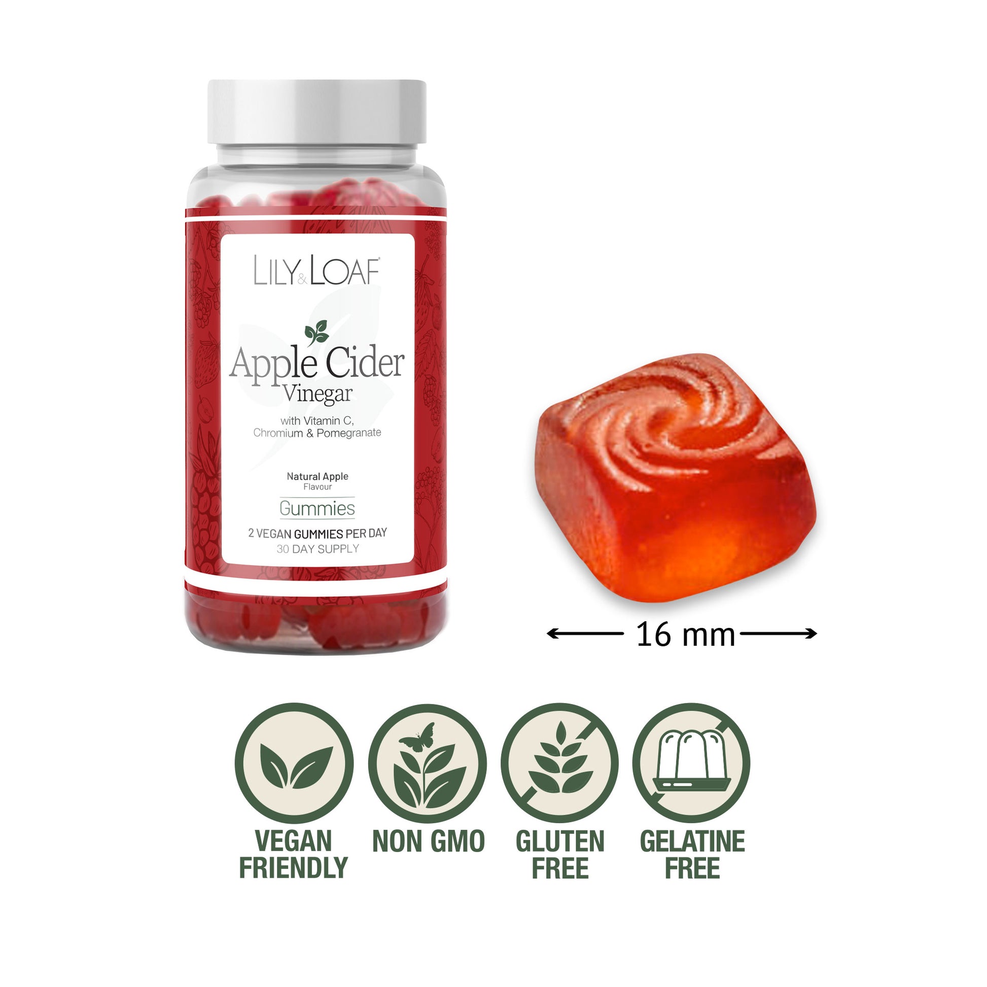 Apple Cider Vinegar Gummies vegan, gluten free, non-GMO