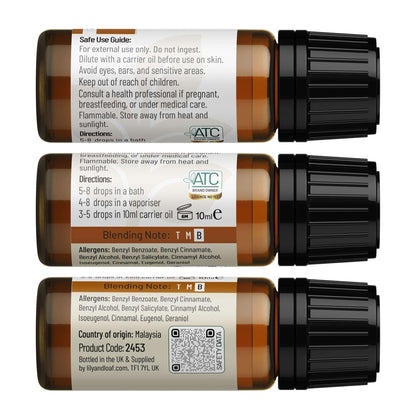 Benzoin Organic Essential Oil Label including directions for use and safe use guide
