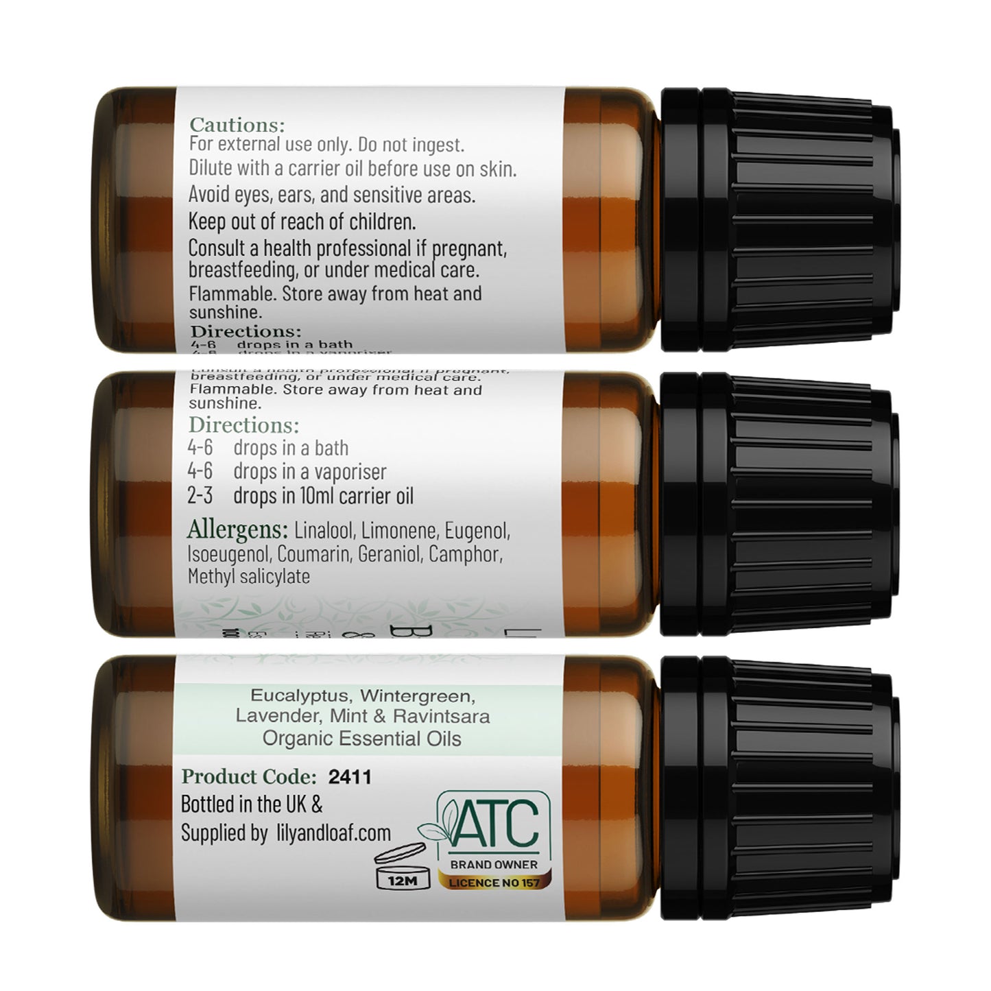 Lily & Loaf Breathe & Ease Aromatherapy Blend label with ingredients and cautions