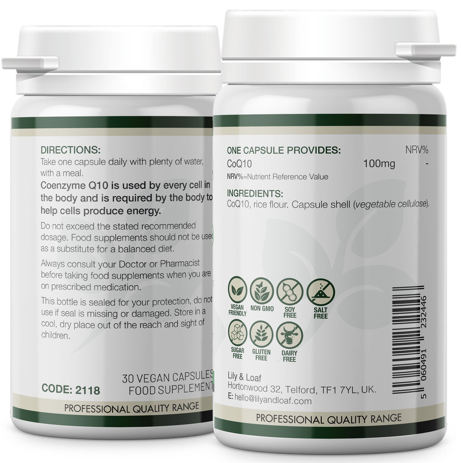 CoQ10 Ubiquinone 100mg label information