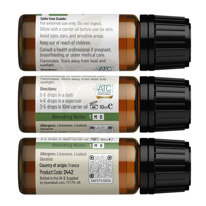 Cypress Essential Oil Label with directions and safe use guide