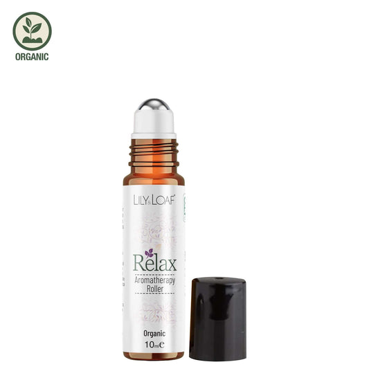 Lily & Loaf Relax aromatherapy roller bottle on a white background