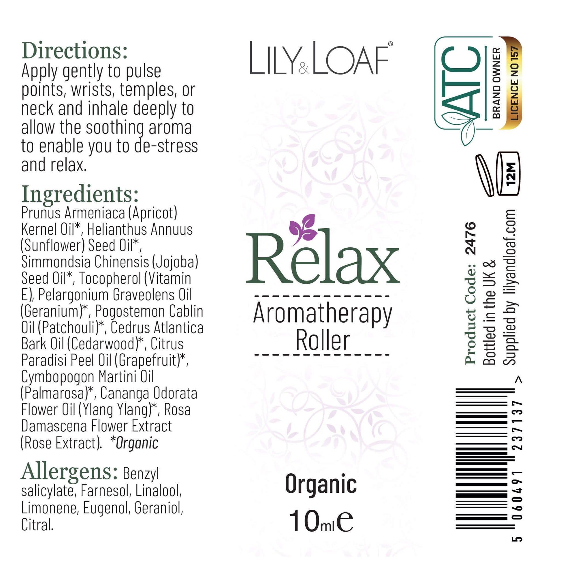 Lily & Loaf aromatherapy roller label with product details and branding.