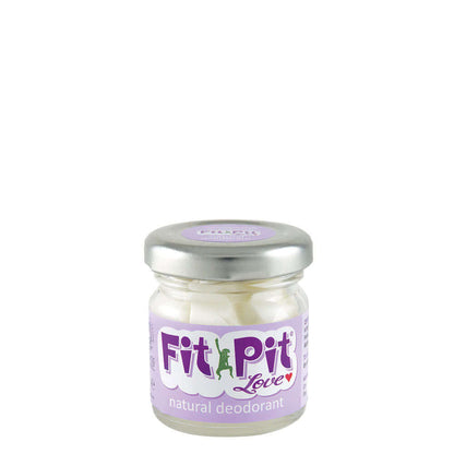 Jar of Fit Pit Love natural deodorant on a white background