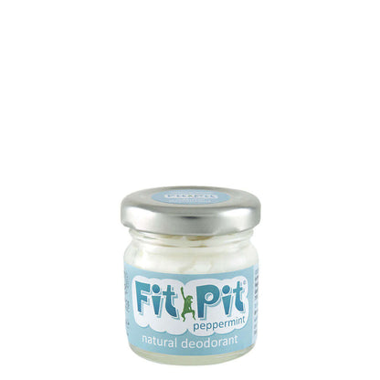 Jar of Fit Pit peppermint natural deodorant on a white background