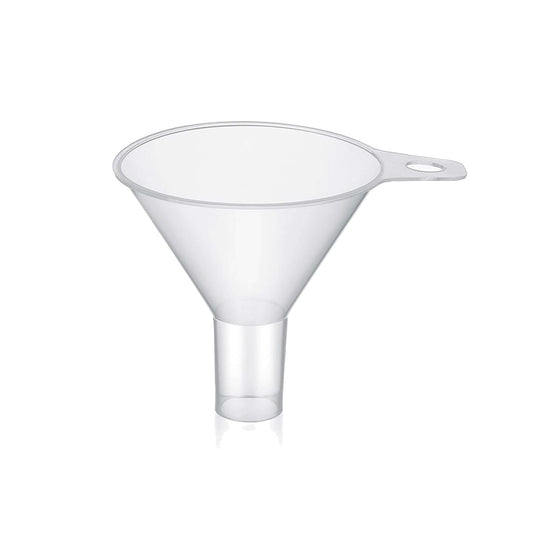 Clear plastic funnel on a white background
