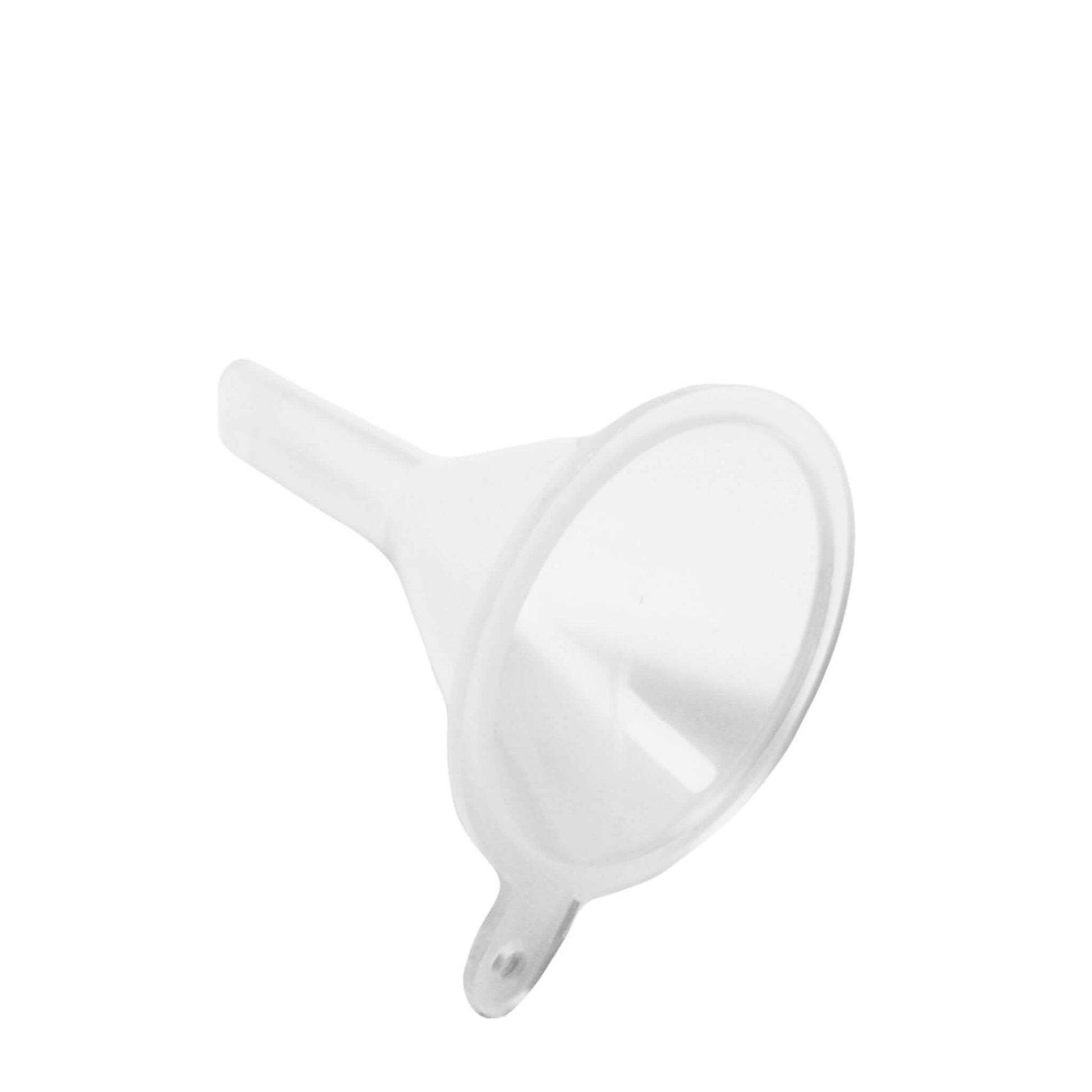 Clear plastic funnel on a white background