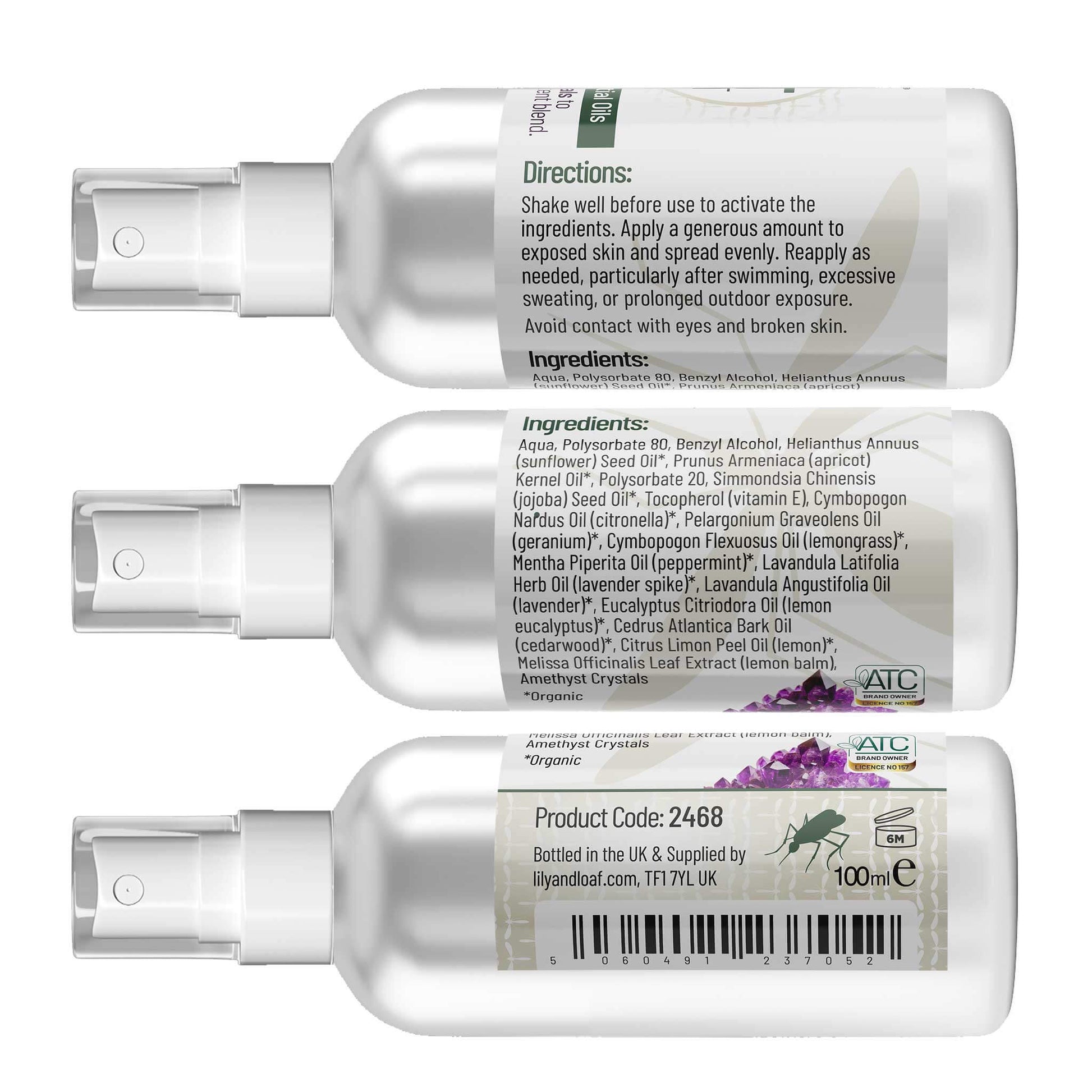 Natural Insect Repellent made with organic essential oils and contains amethyst crystals