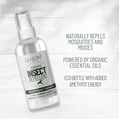 Lily & Loaf natural insect repellent bottle on a light wooden background