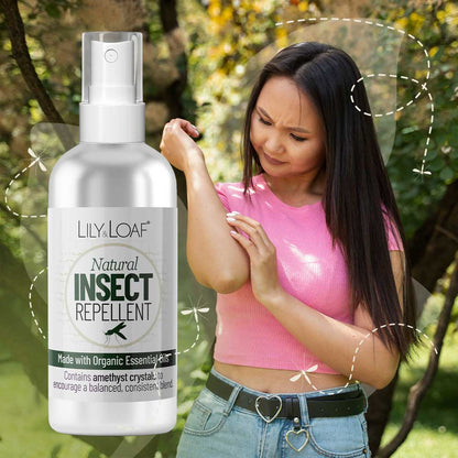 Natural Insect Repellent made with organic essential oils and contains amethyst crystals