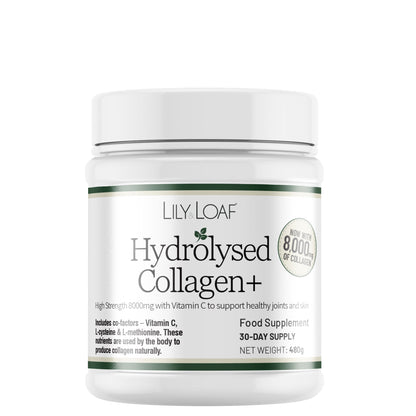 Lily & Loaf Hydrolysed Collagen+ supplement container on a white background
