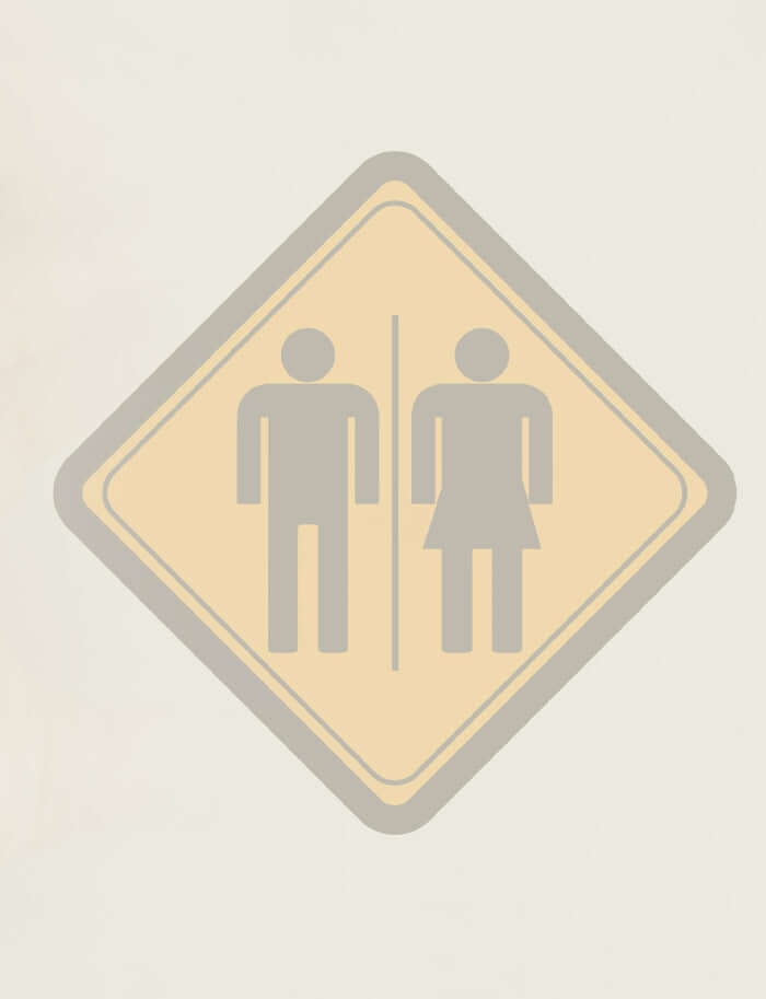 A yellow unisex toilet sign