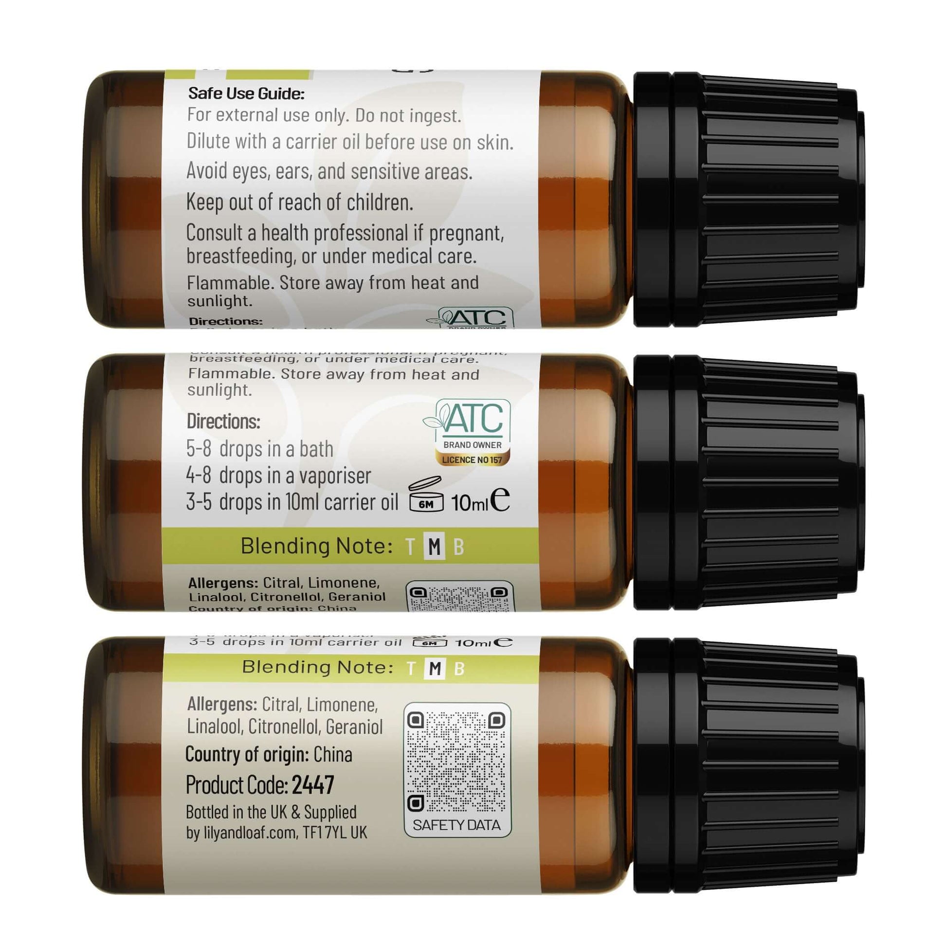 May Chang Essential Oil Label with directions and safe use guide