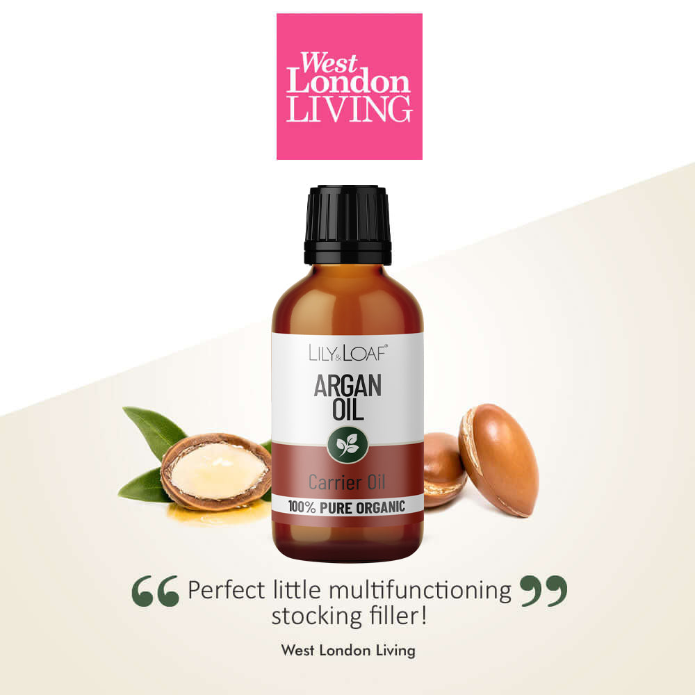 Argan Oil bottle with a magazine review from West London Living - Perfect Multifunctioning stocking filler