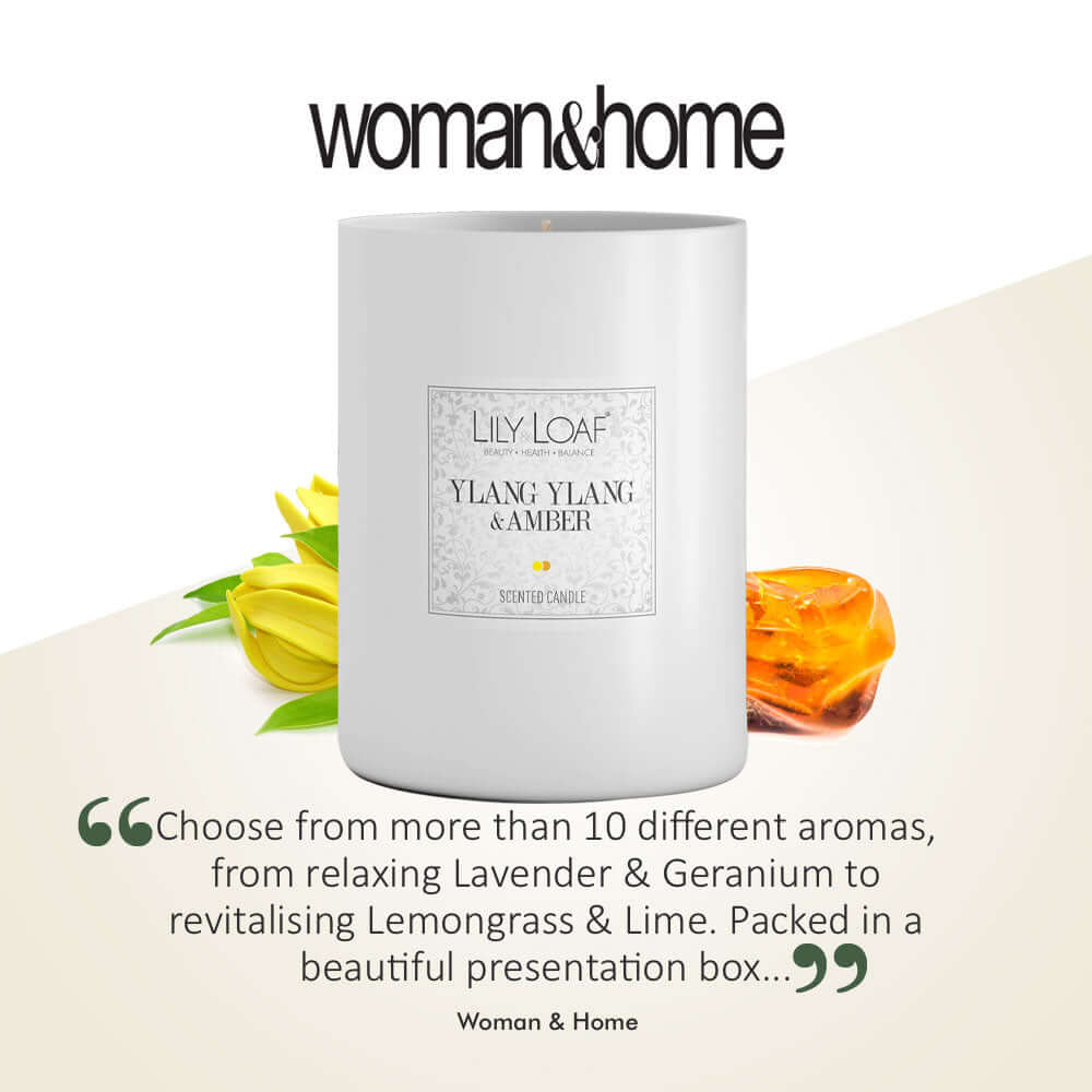Lily & Loaf's scented candle trio including Freesia & Cedar Cinnamon & Orange, and Ginger & White Lily, as featured in Woman & Home.
