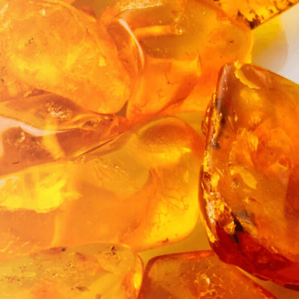 Close-up of amber-coloured Myrrh with a soft focus background
