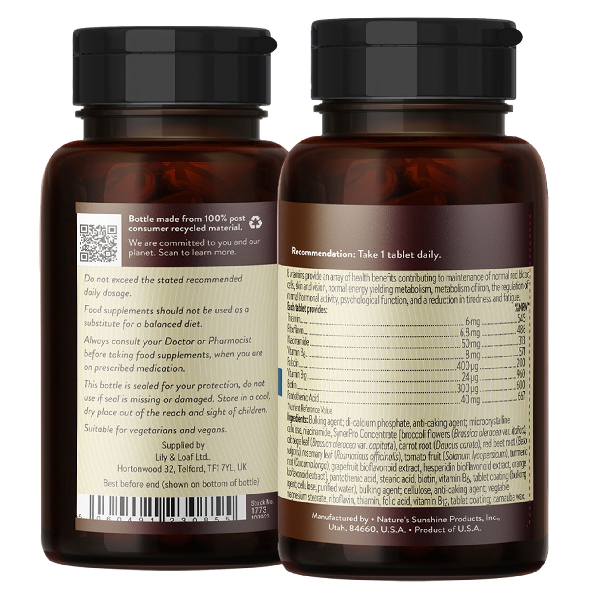 Ingredient label of Nature's Sunshine Vitamin B Complex