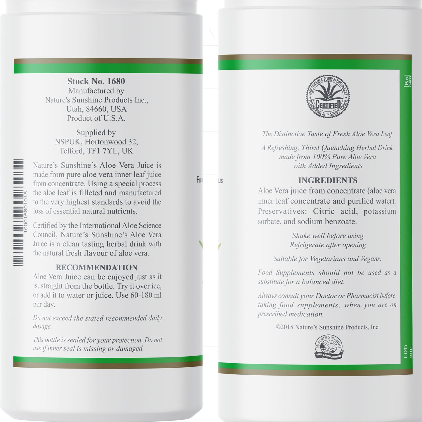 Aloe Vera Juice Label information