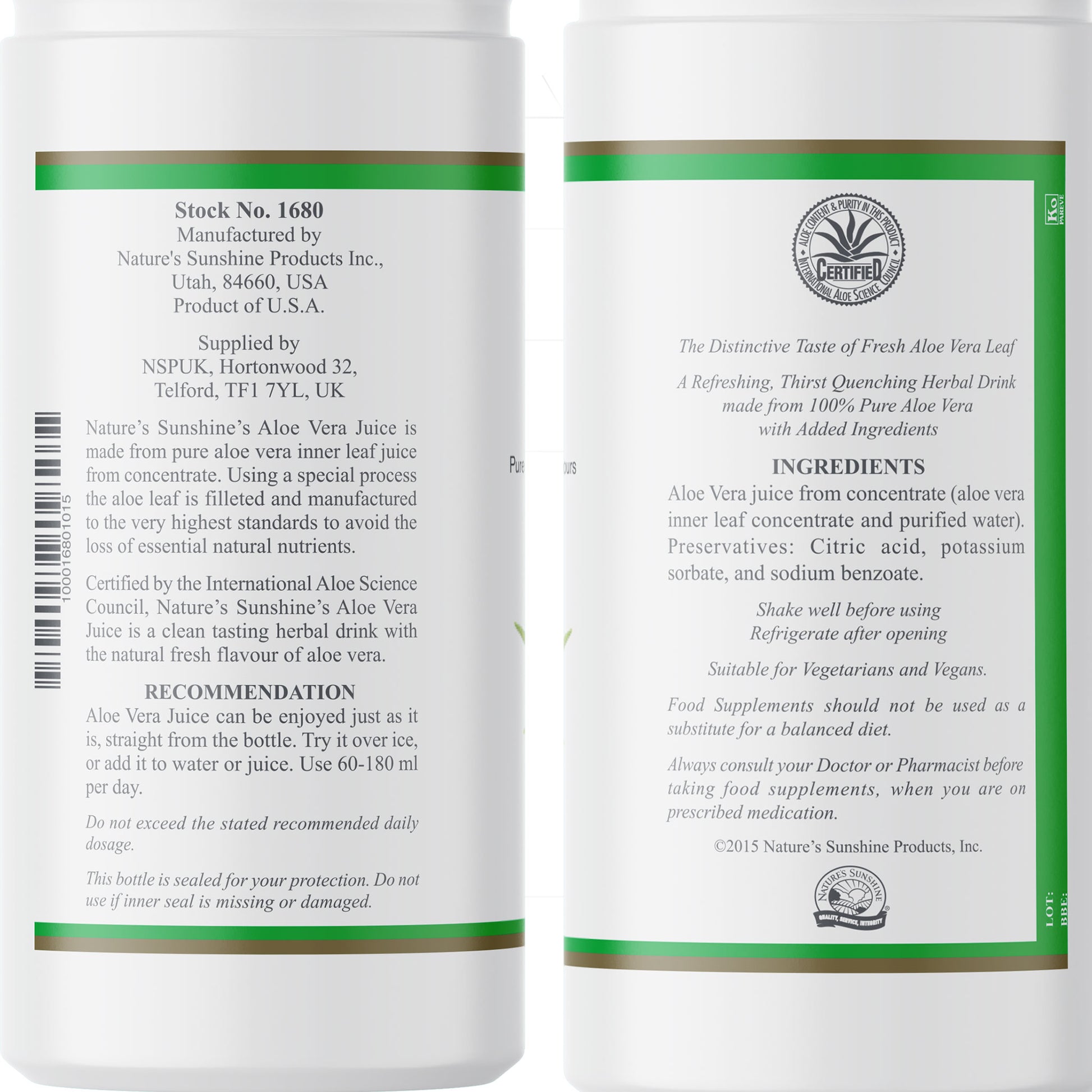 Aloe Vera Juice Label information