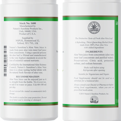 Aloe Vera Juice Label information