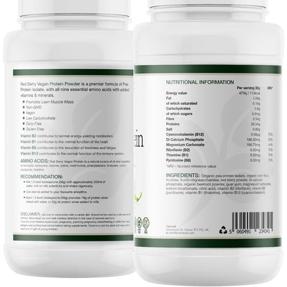 Red Berry Pea Protein Label Information