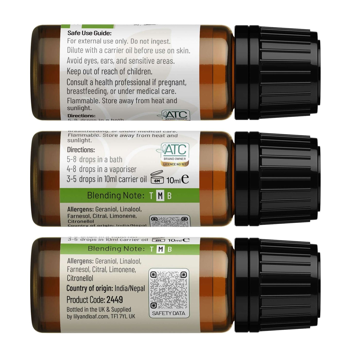 Lily & Loaf Palmarosa Essential Oil Label with directions and safe use guide