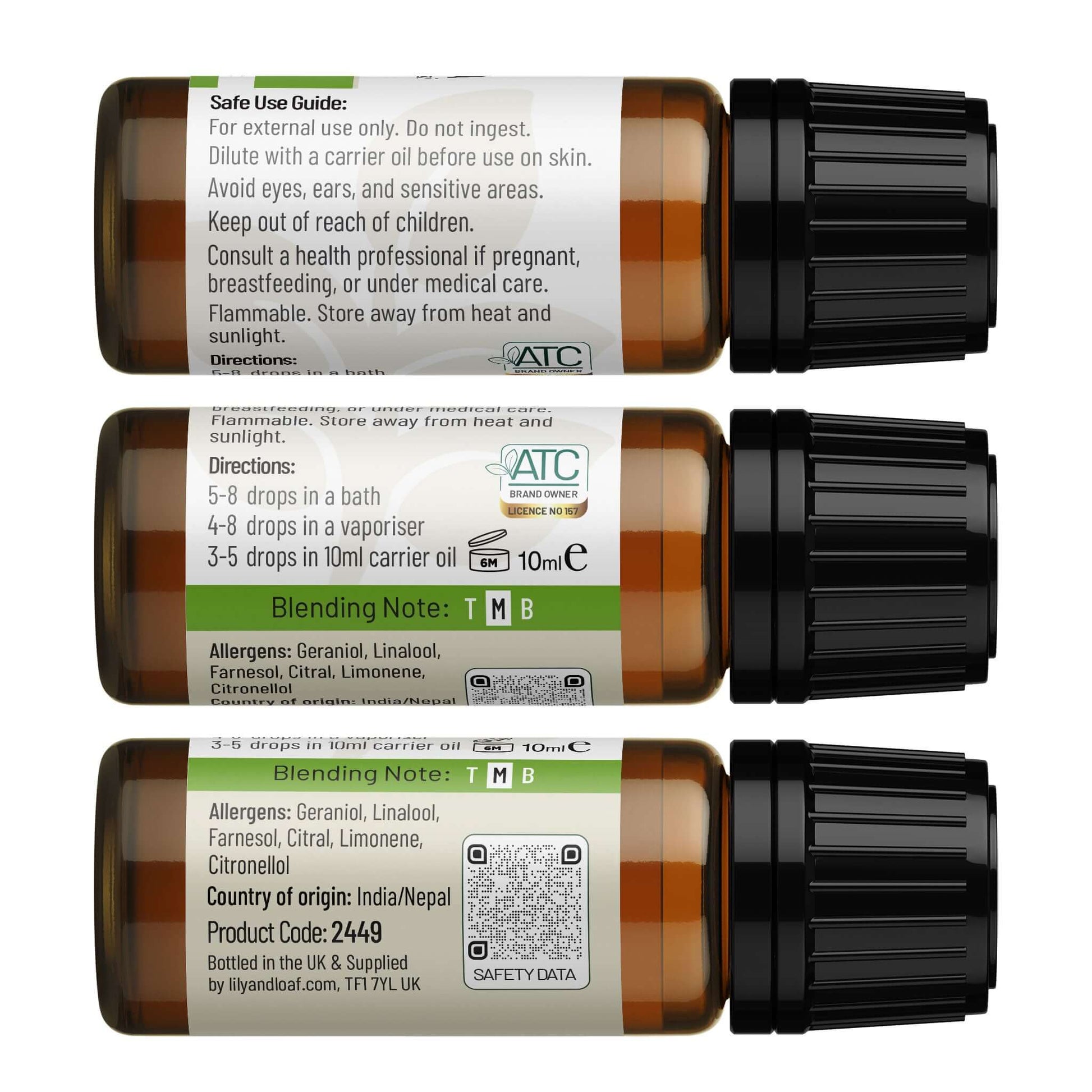 Lily & Loaf Palmarosa Essential Oil Label with directions and safe use guide