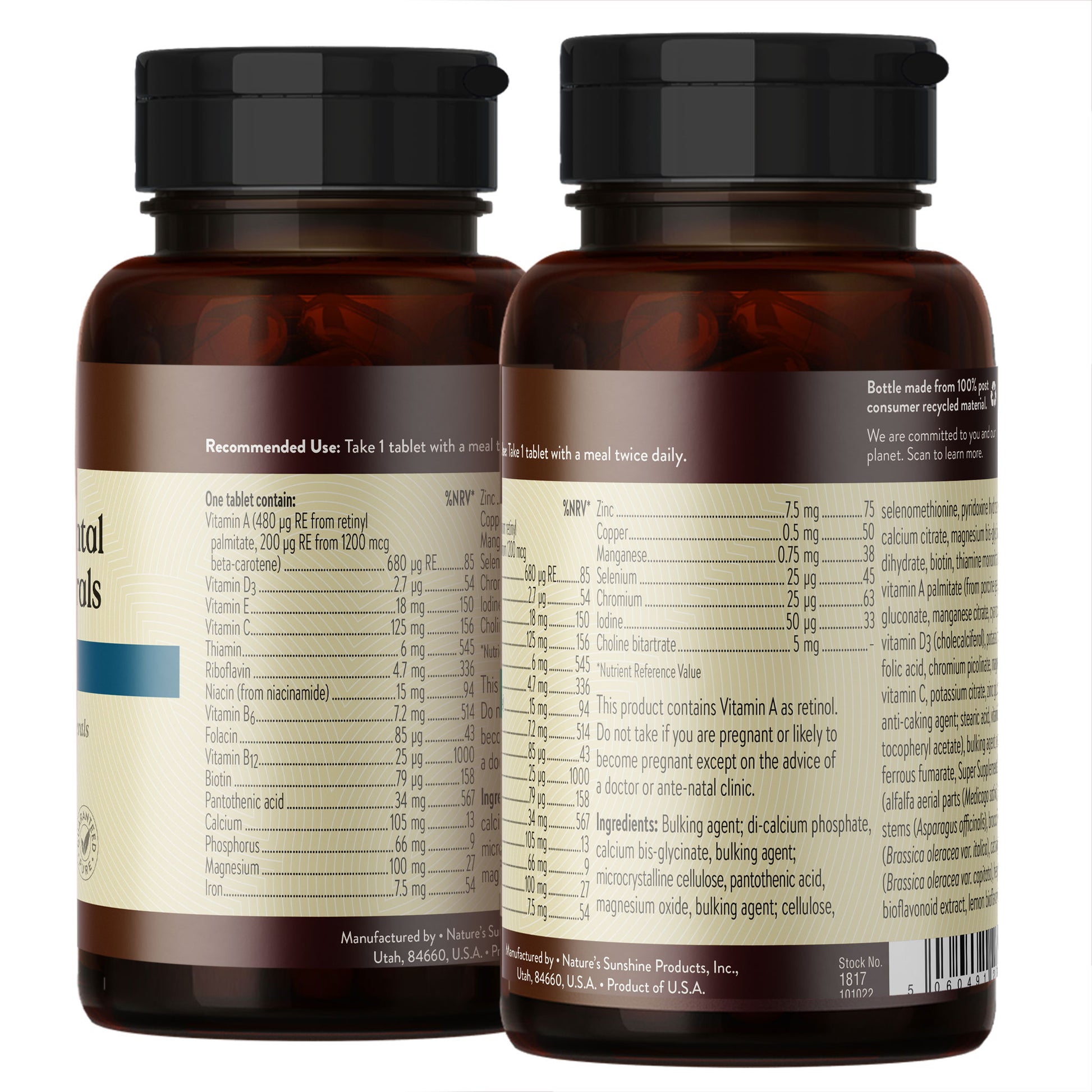 Super Supplemental Vitamins and Minerals label information b