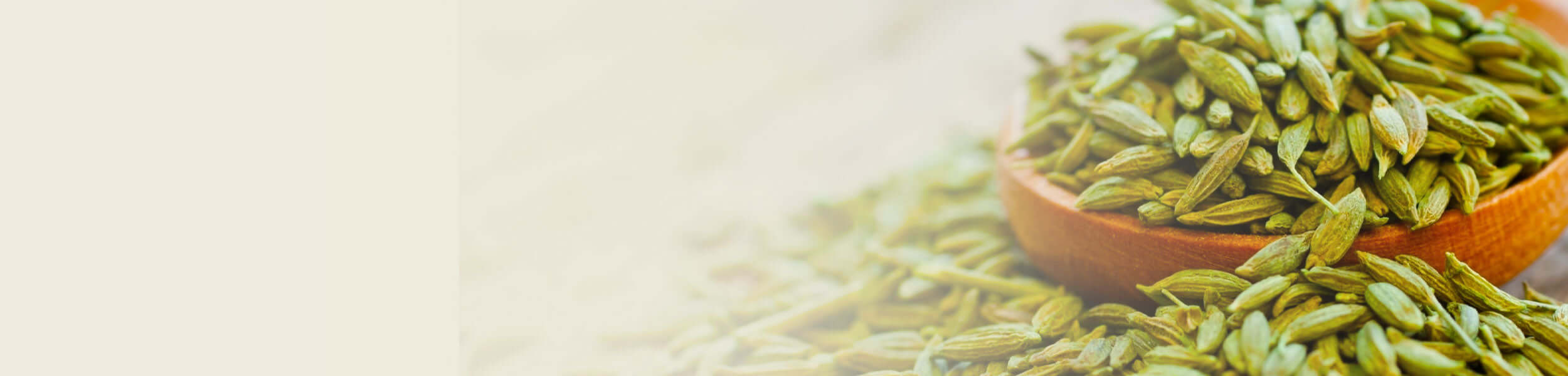 A wooden bowl filled with fennel seeds, highlighting the natural source of fennel essential oil.